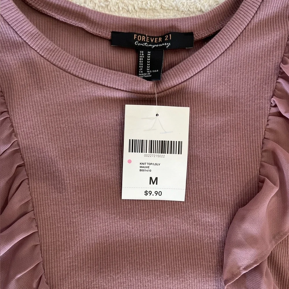 FOREVER 21 Mauve Ruffled Knit Long Sleeve- Size M - Picture 5 of 5